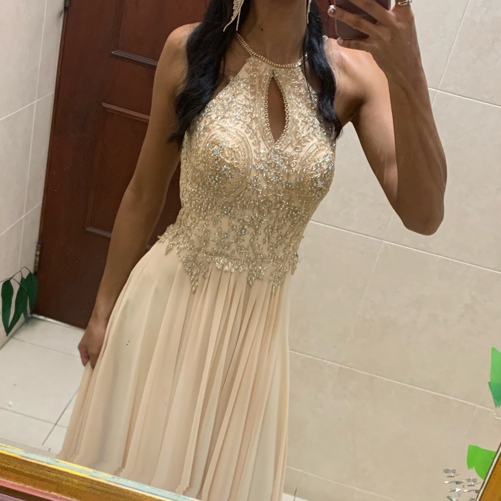 sand color wedding bridesmaid dress, used.